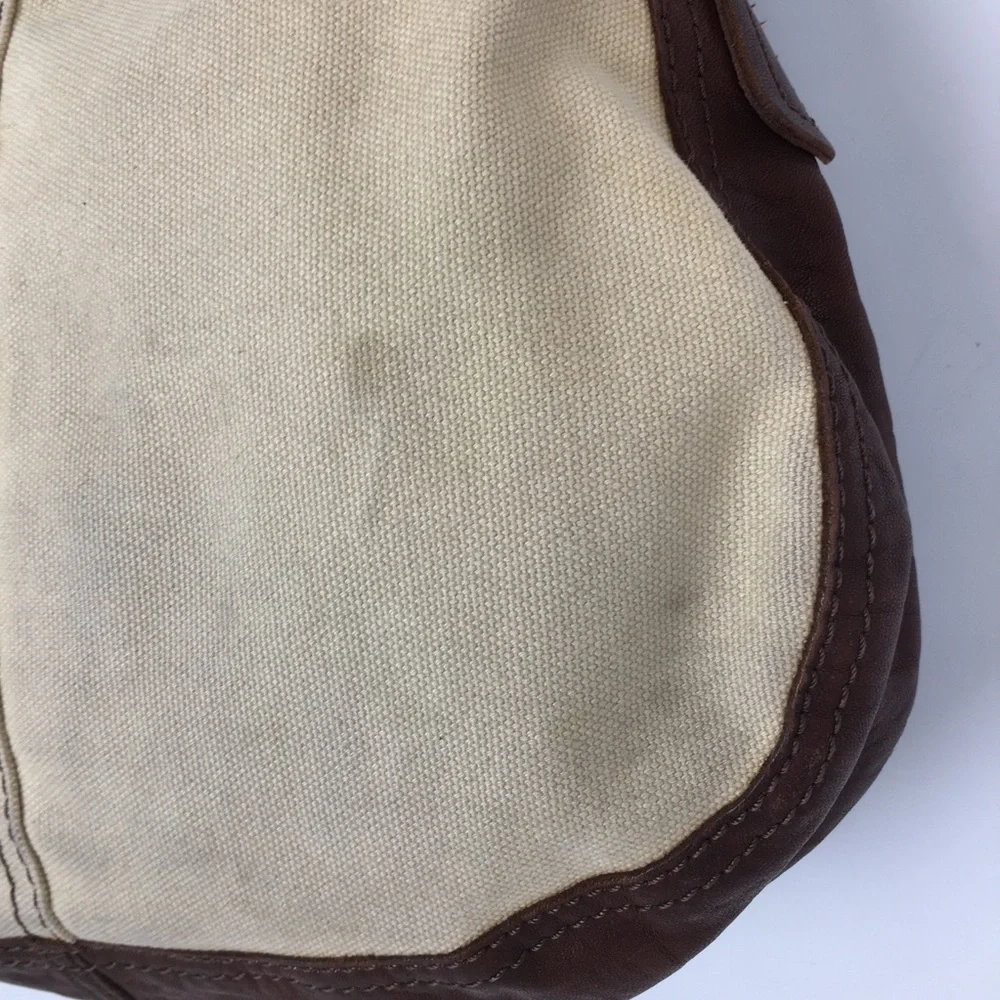 Lucky Brand Italian Leather & Canvas Shoulder Bag Brown Tan Hobo Bag Purse